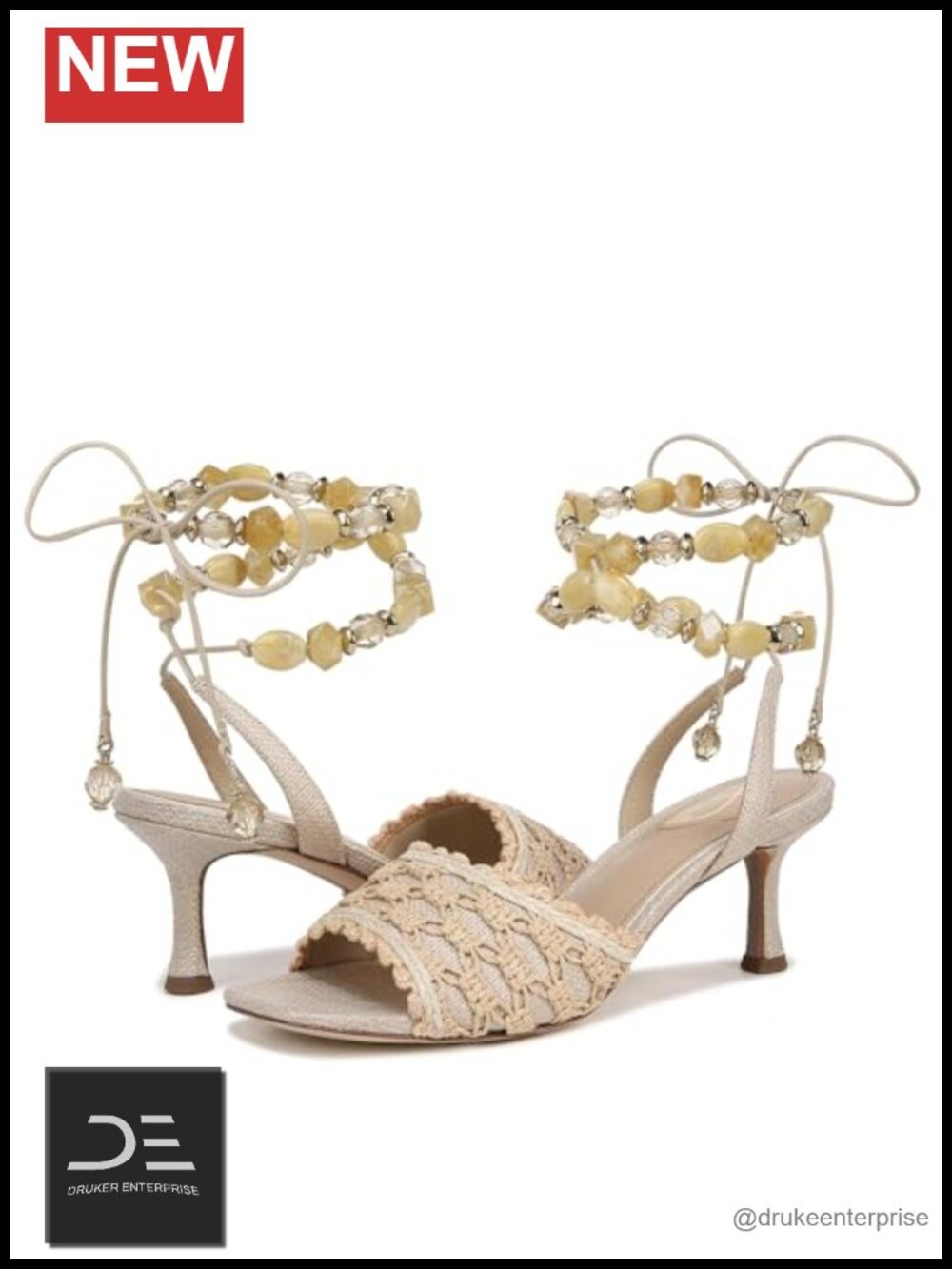 Sam Edelman Pamela Kitten Heel Lace Up Sandals Beaded Open Toe